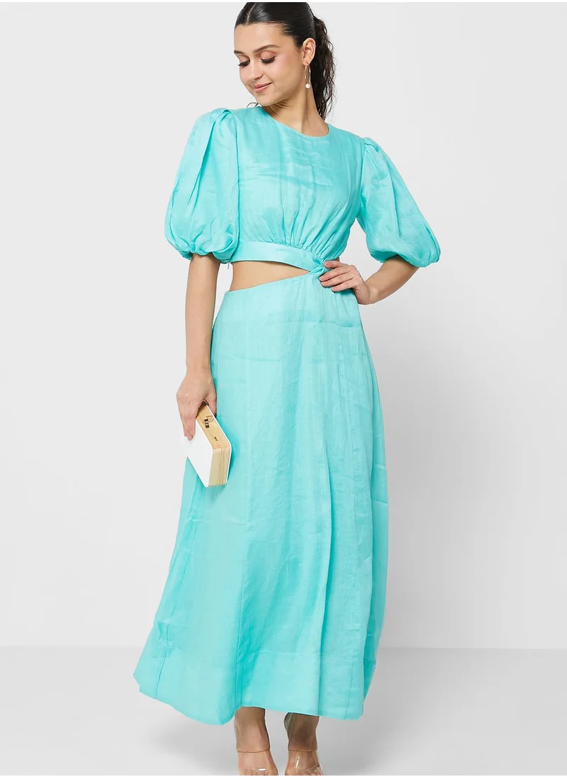 Bardot Puff Sleeve Cut Out Detail Dress