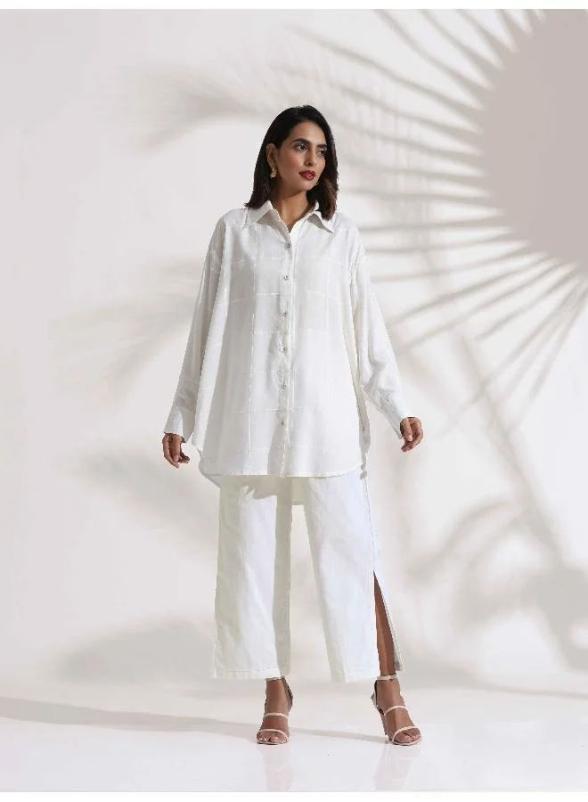 trueBrowns White Cotton Check Shirt Co-ord Set
