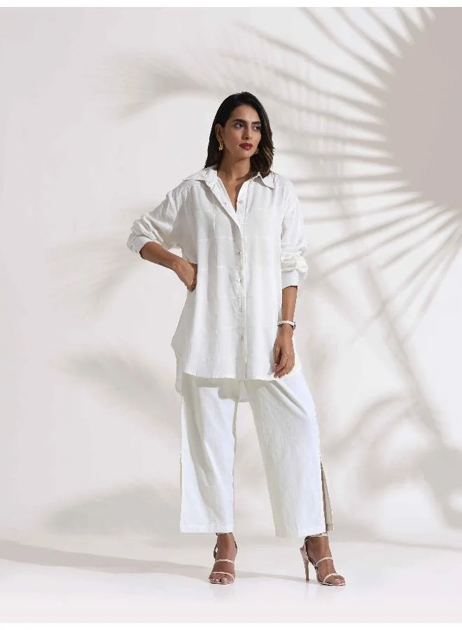 trueBrowns White Cotton Check Shirt Co-ord Set