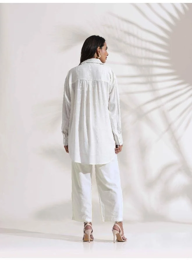 trueBrowns White Cotton Check Shirt Co-ord Set