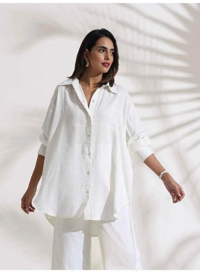 trueBrowns White Cotton Check Shirt Co-ord Set