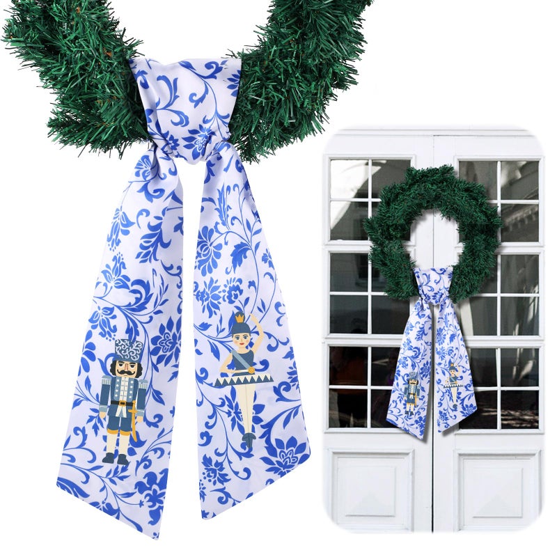 VitalCozy Nutcracker Wreath Sash for Front Door Wreath Satin Sash for Embroidery Monogram Garland Ribbon Accessories Xmas Party Yard Doorway Indoor Outdoor Wall - Image 1