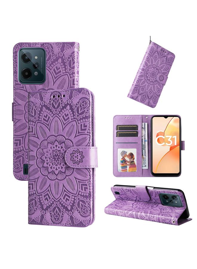 S-TOP Case For OPPO Realme C31 Embossed Sunflower Leather Phone Case - Image 1