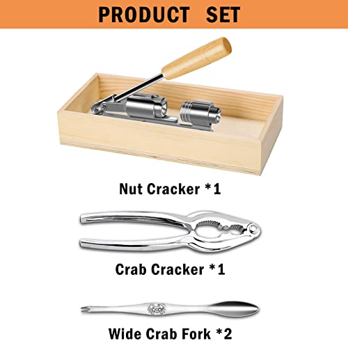 Artcome Heavy Duty Pecan Nut Cracker Tool with 1 Crab Cracker, 2 Wide Crab Forks, Wood Handle Base with Rectangular Wooden Box Base for Walnuts, Chestnuts, Almonds, Pecans, Hazelnuts, etc - Image 3