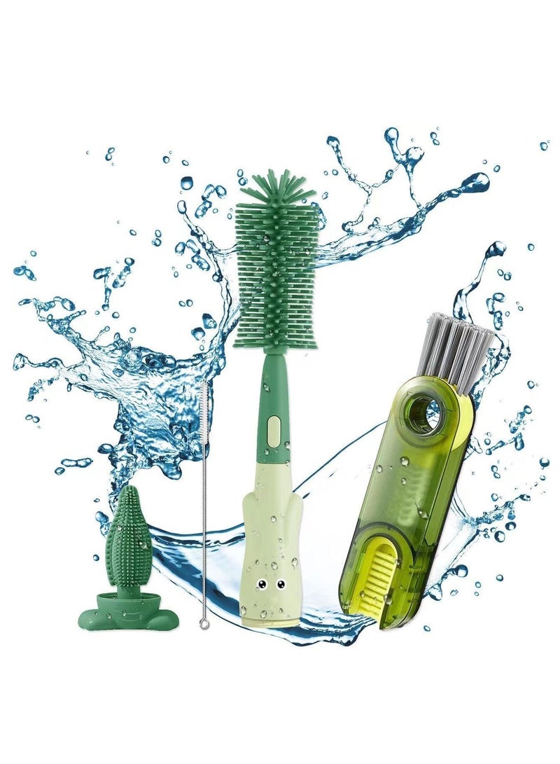 SOLARAE Silicone Baby Bottle Brush Nipple Cleaner 3 in 1 Multifunctional Cleaning Brush, Straw Brushes, Tiny Bottle Gap Cup Lid Crevice Detail Cleaning Brush U-Shaped Silicone Bottle, Portable 4 PCS - Image 1