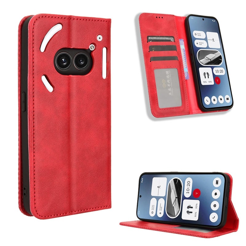 HuHa Protective Cover For Nothing Phone 2a Magnetic Buckle Retro Texture Leather Phone Case(Red) - Image 1