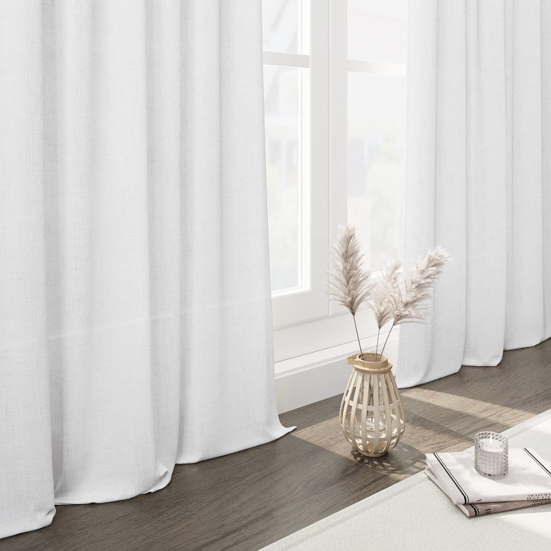 Nanspring Solid White Curtains 96 Inches Long 2 Panels Back Tab Sheer Linen Curtain Modern Farmhouse Coastal Decor Off White Cotton Textured Curtains 96 inch Length for Patio Sliding Door Office Bedroom - Image 2