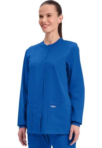 Cherokee Scrub for Women Snap Front Jacket with 3 Pockets, Fade Resistant, 2-Way Stretch, Soft & Durable Fabric - WW340, S, Royal - Image 3