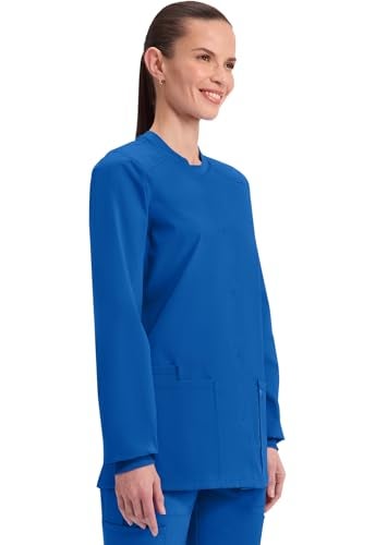 Cherokee Scrub for Women Snap Front Jacket with 3 Pockets, Fade Resistant, 2-Way Stretch, Soft & Durable Fabric - WW340, S, Royal - Image 5