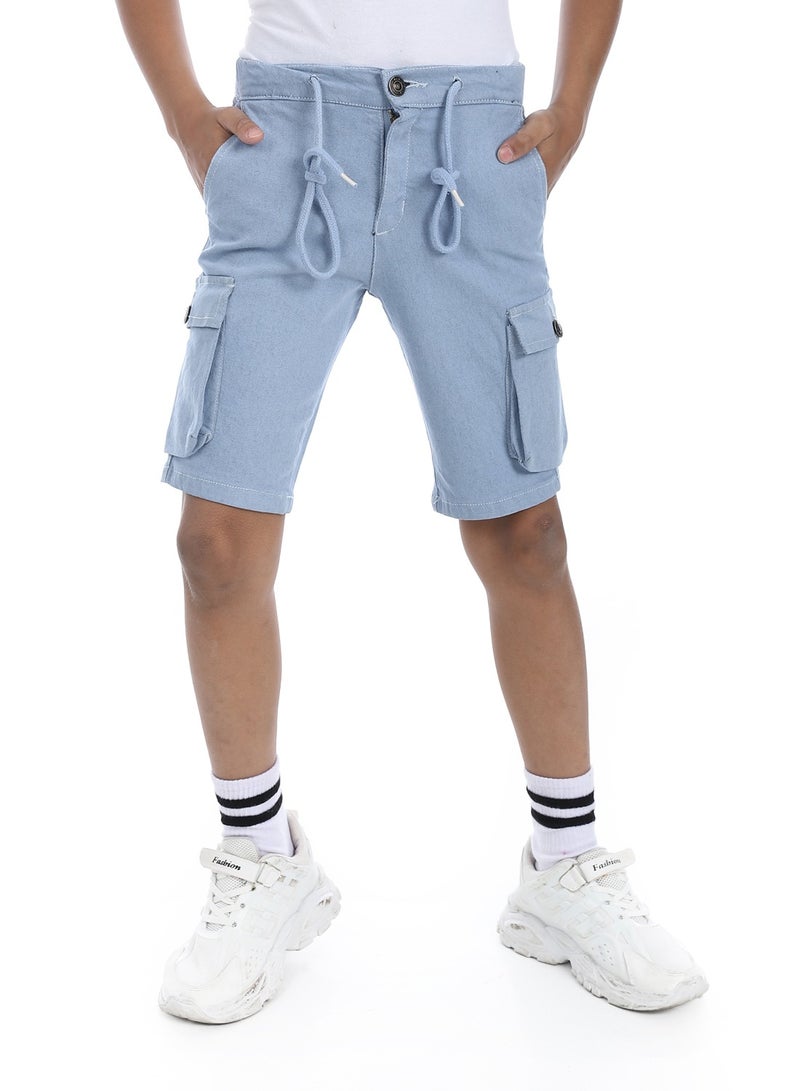Andora Double Closure Gabardine Boys Cargo Shorts _ Greyish Blue - Image 1