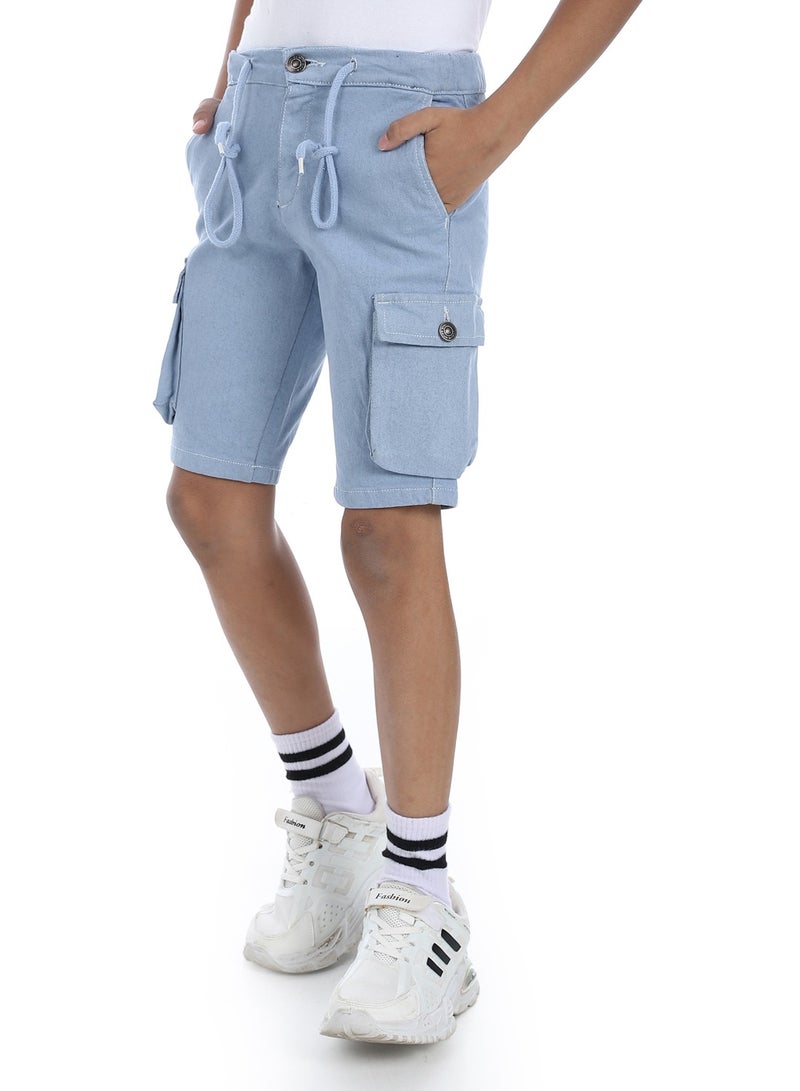 Andora Double Closure Gabardine Boys Cargo Shorts _ Greyish Blue - Image 2