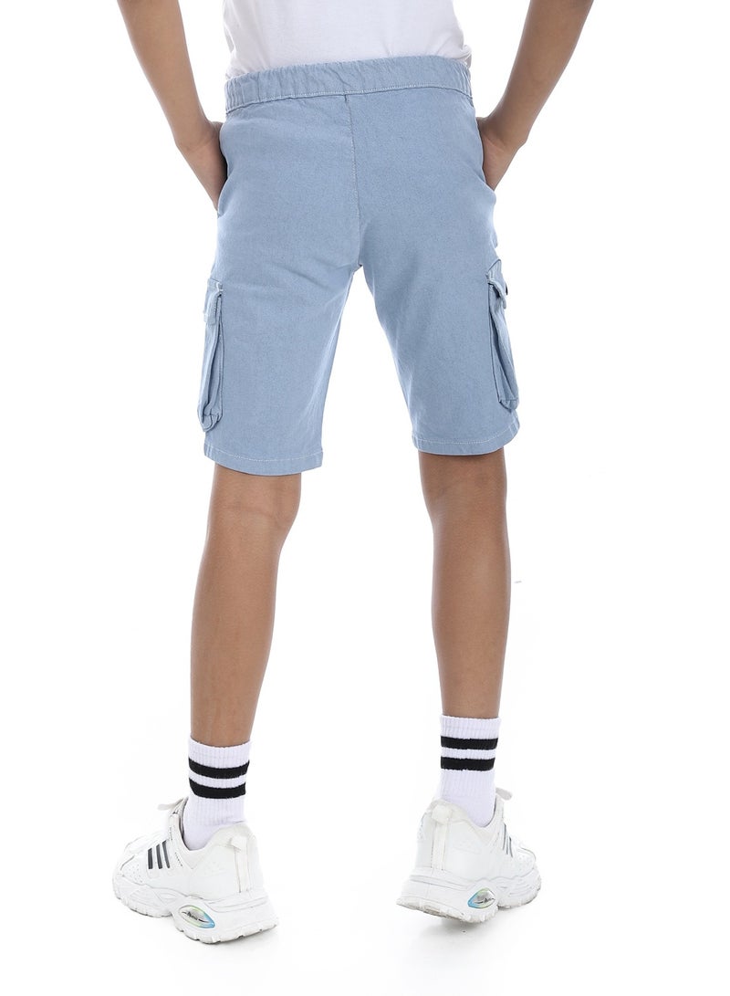 Andora Double Closure Gabardine Boys Cargo Shorts _ Greyish Blue - Image 3