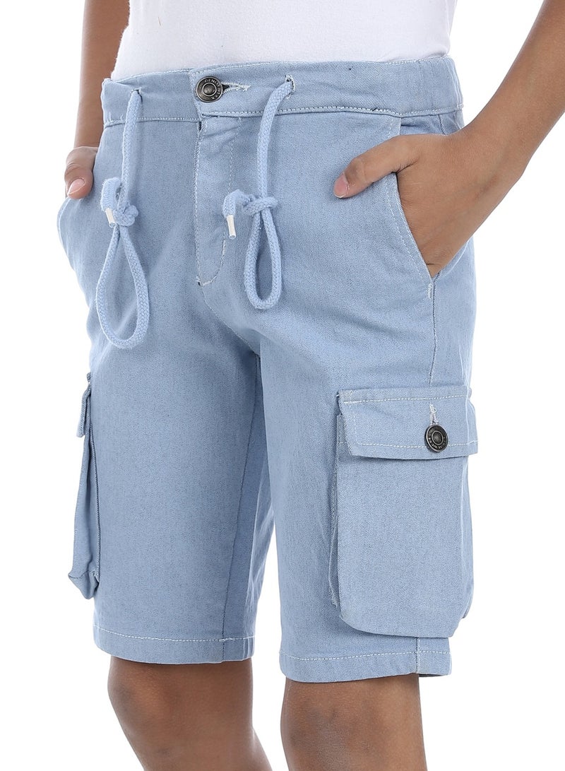 Andora Double Closure Gabardine Boys Cargo Shorts _ Greyish Blue - Image 4