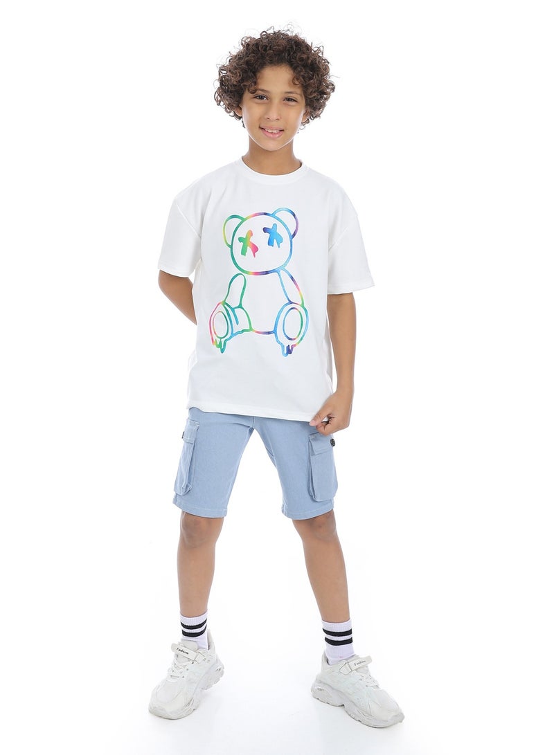 Andora Double Closure Gabardine Boys Cargo Shorts _ Greyish Blue - Image 5