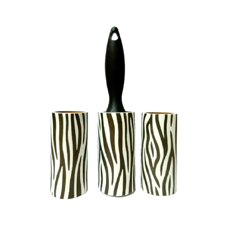 Epsilon Lint Roller Brush with 2 Refills Epsilon Easy Portable Sheets Lint Remover for Clothe Sofa Car Seat Carpet and for Pet Hair Remover Tool Flower 60 Sheets per Roller Zebra - Image 1