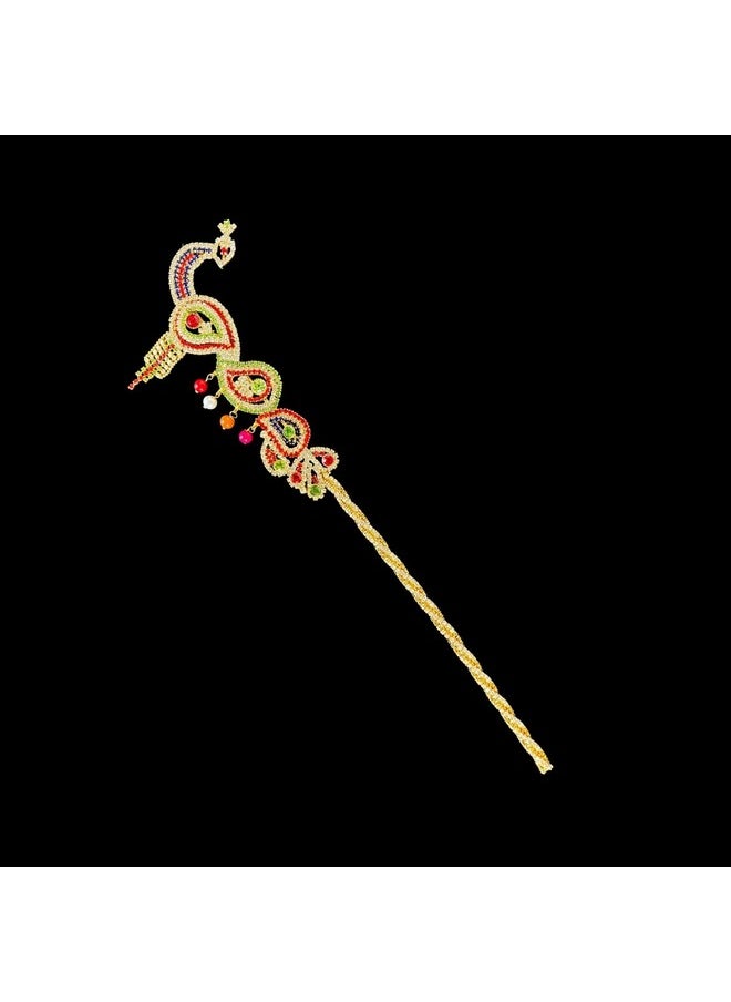 Salvus App SOLUTIONS Salvus APP SOLUTIONS Handcrafted Metal Peacock Work Bansuri/Flute for Krishna Idol - Decorative Indian Artwork for Home or Office Decor (Multicolor, 10.5x3 inch)  - Image 1