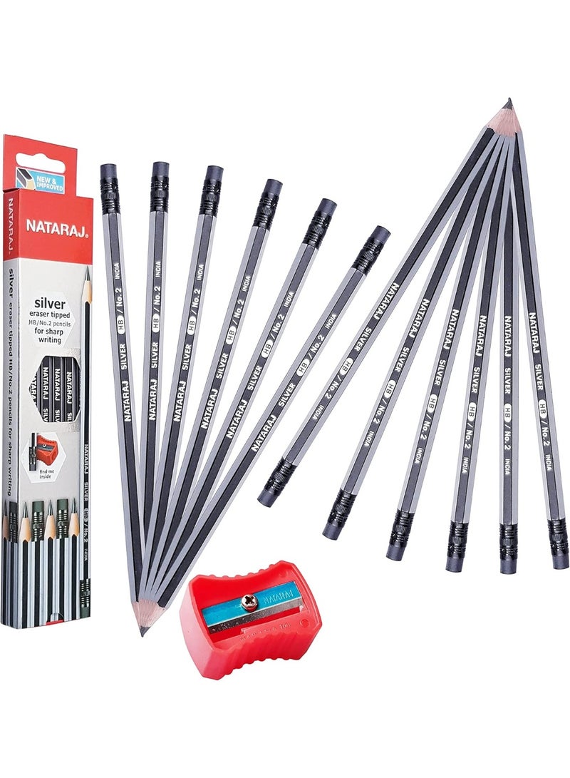 ناتاراج أقلام رصاص ناتاراج الفضية HB مع ممحاة ومبراة، 12 قطعة - Image 1