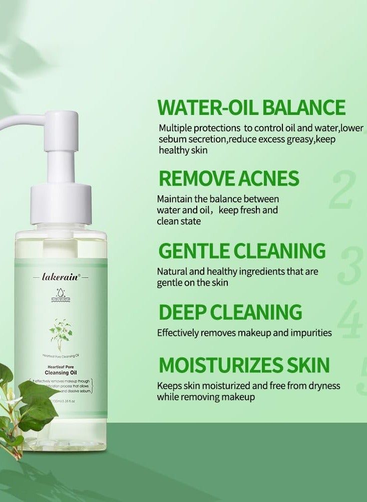 lakerain زيت تنظيف مسام القلب 100 مل لإزالة الرؤوس السوداء الطبيعية مزيل مكياج يومي خفيف وغير دهني منظف للوجه زيت تنظيف مسام القلب للتنظيف العميق للمسام سيروم - Image 3