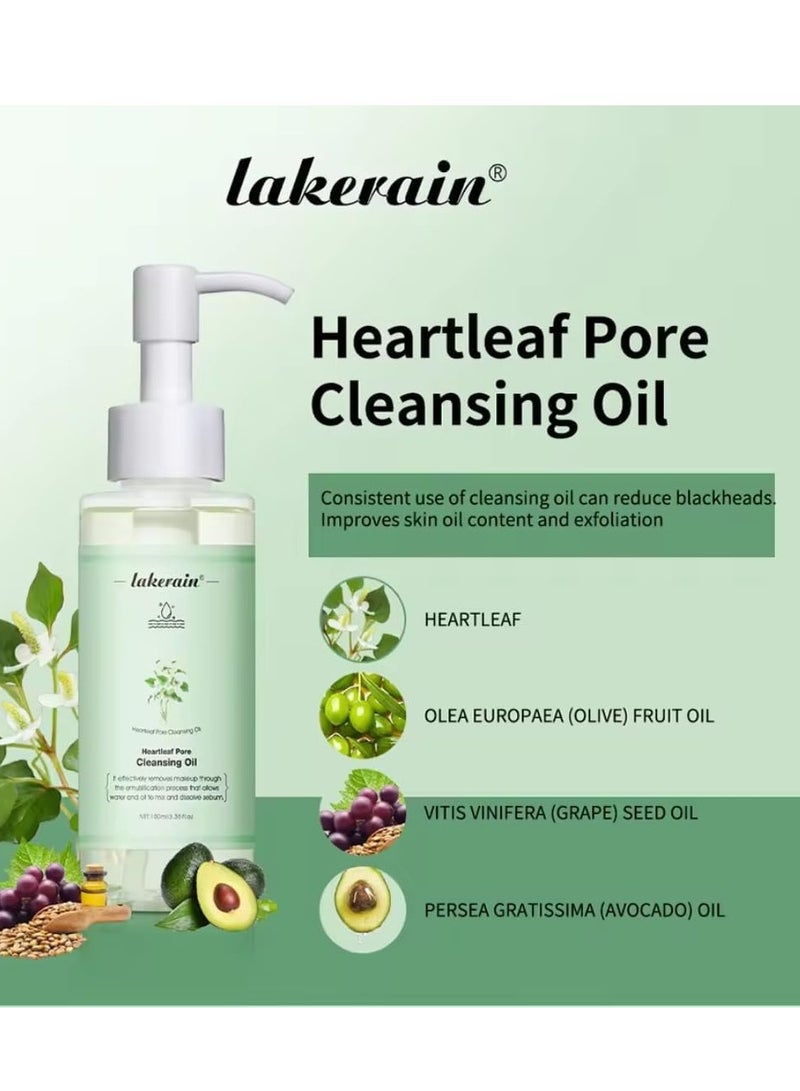 lakerain زيت تنظيف مسام القلب 100 مل لإزالة الرؤوس السوداء الطبيعية مزيل مكياج يومي خفيف وغير دهني منظف للوجه زيت تنظيف مسام القلب للتنظيف العميق للمسام سيروم - Image 4