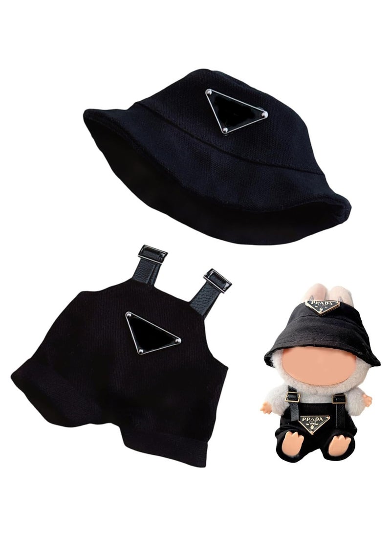 BRIXSPARK Clothes for Labubu(No Doll,Just Clothes) , Hat & Overalls Set for Labubu Clothes 15cm/17cm Doll Accessories Suit, Doll Outfit Stylish Doll Clothes for Doll. 