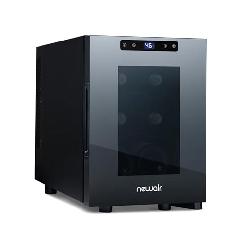 NewAir 10" Wine Fridge for 6 Bottles | Freestanding Wine Cooler Refrigerator with Glass Door | Compact Countertop Storage with Precision Cooling & Quiet Operation | Black - Image 1
