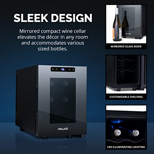 NewAir 10" Wine Fridge for 6 Bottles | Freestanding Wine Cooler Refrigerator with Glass Door | Compact Countertop Storage with Precision Cooling & Quiet Operation | Black - Image 2