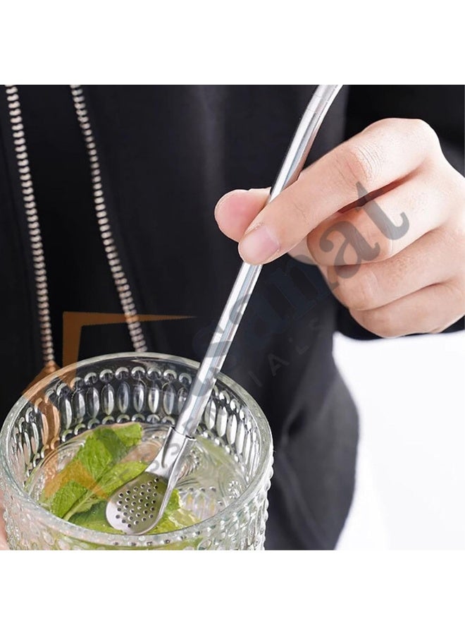 HASANAT ESSENTIALS مصاصات شرب قابلة لإعادة الاستخدام من الفولاذ المقاوم للصدأ مع ملعقة فلتر - Image 5