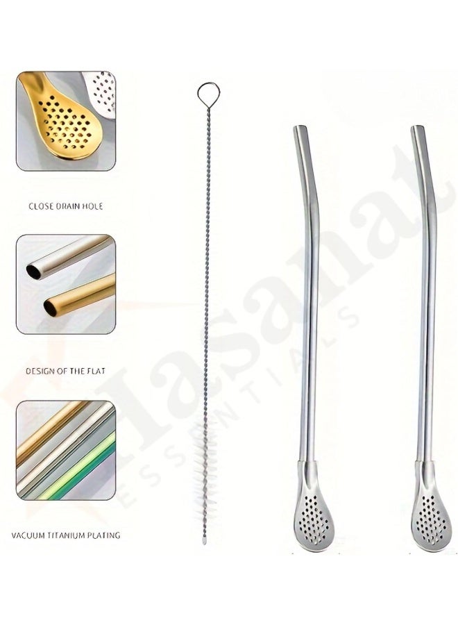 HASANAT ESSENTIALS مصاصات شرب قابلة لإعادة الاستخدام من الفولاذ المقاوم للصدأ مع ملعقة فلتر - Image 3