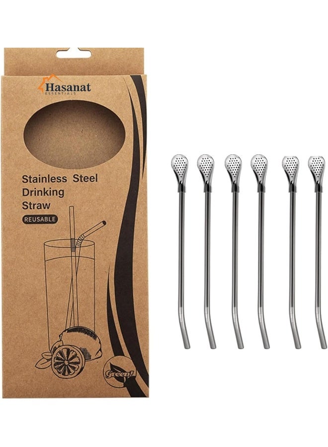 HASANAT ESSENTIALS مصاصات شرب قابلة لإعادة الاستخدام من الفولاذ المقاوم للصدأ مع ملعقة فلتر - Image 1