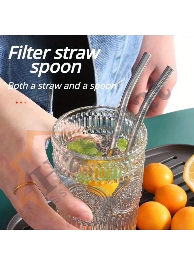 HASANAT ESSENTIALS مصاصات شرب قابلة لإعادة الاستخدام من الفولاذ المقاوم للصدأ مع ملعقة فلتر - Image 4