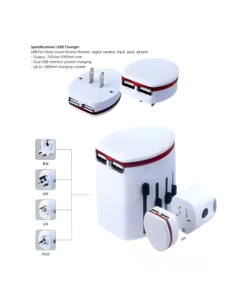 Universal travel adapter, multifunctional conversion plug socket converter, wall charger, detachable for USB charging, 2500W, AC 85 to 264V，10A, suitable for electronic devices worldwide，white  - Image 2