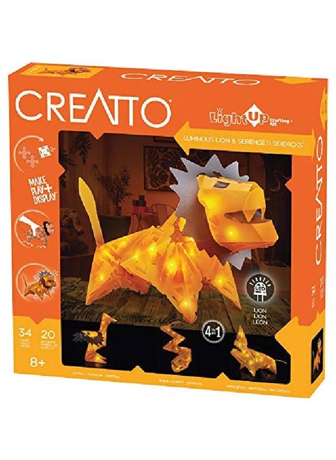 Creatto Luminous Lion & Serengeti Sidekicks Lightup 3D Puzzle Kit ; Includes Creatto Puzzle Pieces To Make Your Own Illuminated Craft Creations ; Diy Activity Kit & Led Lights