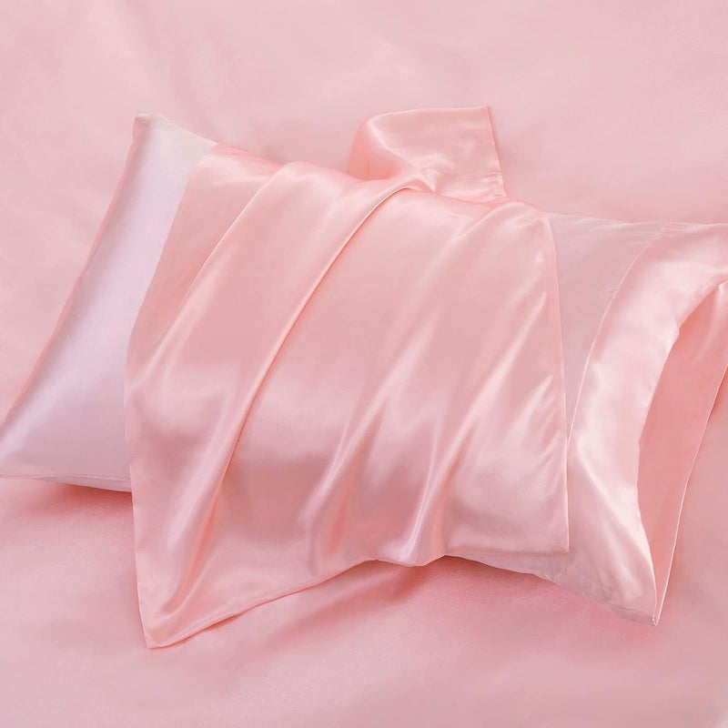 P Pothuiny 6 Pieces Full Satin Sheets Luxury Silky Blush Pink Satin Bedding Sheet Set, 1 Deep Pocket Fitted Sheet + 1 Flat Sheet + 4 Pillow Cases - Image 5