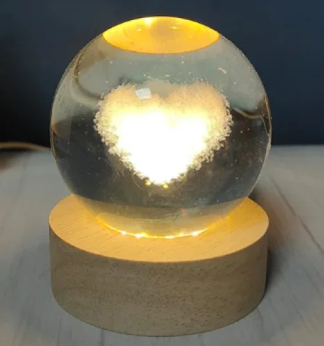 Ttt Decorative Heart Design Illuminated Glass Globe with Wooden Base Large Size 8cm