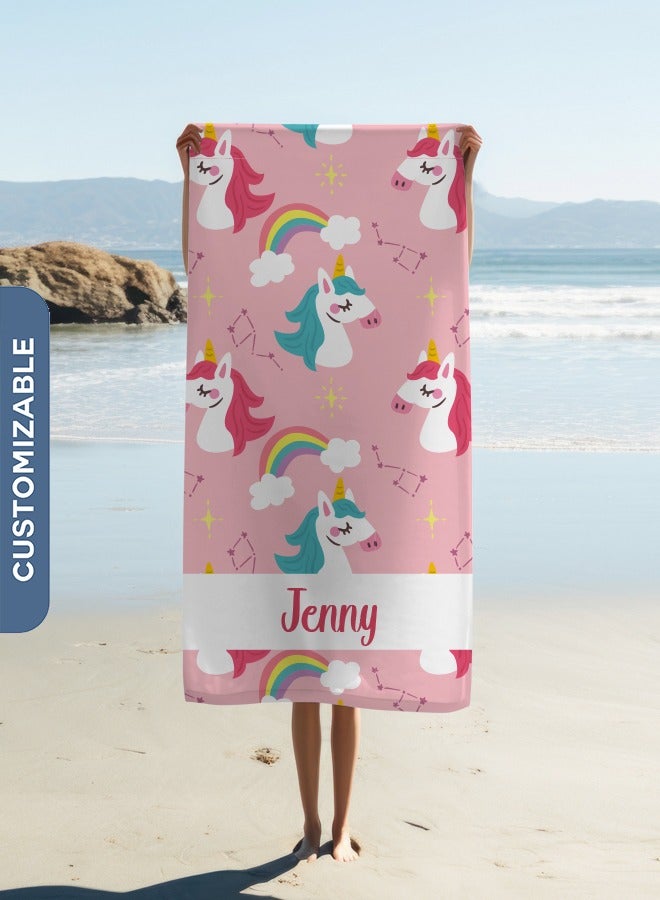Share the Love Personalised Unicorn Print Beach Towel (90x180cm) - Image 1