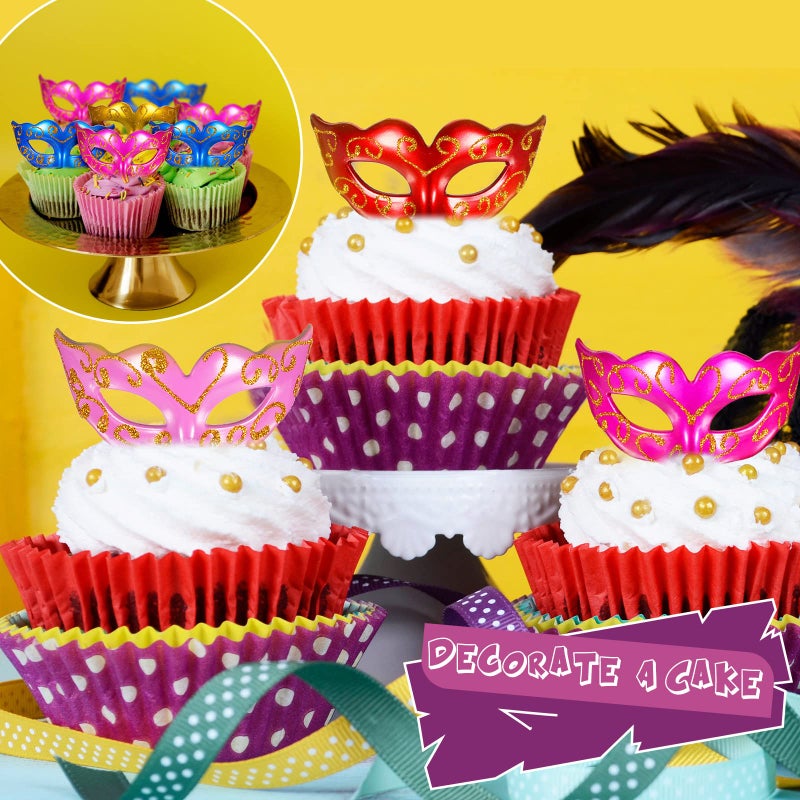 Vinsot 24 Pcs Colorful 24/48 Pcs Mini Mardi Gras Masks Small Masquerade Mask Cake Toppers Carnival Party Favors Venetian Centerpiece Decor - Image 4