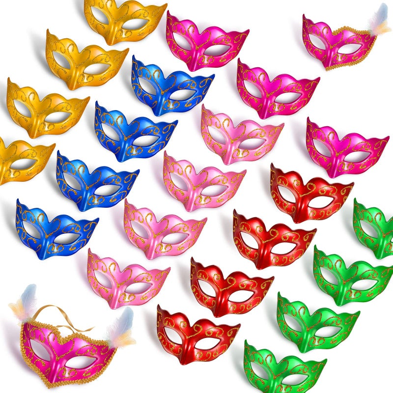 Vinsot 24 Pcs Colorful 24/48 Pcs Mini Mardi Gras Masks Small Masquerade Mask Cake Toppers Carnival Party Favors Venetian Centerpiece Decor - Image 1