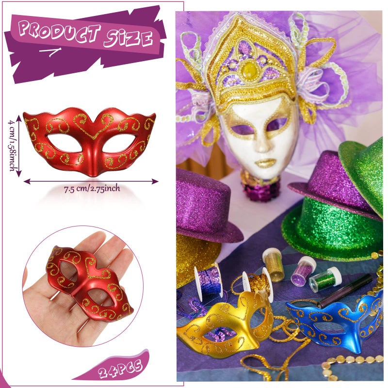 Vinsot 24 Pcs Colorful 24/48 Pcs Mini Mardi Gras Masks Small Masquerade Mask Cake Toppers Carnival Party Favors Venetian Centerpiece Decor - Image 2