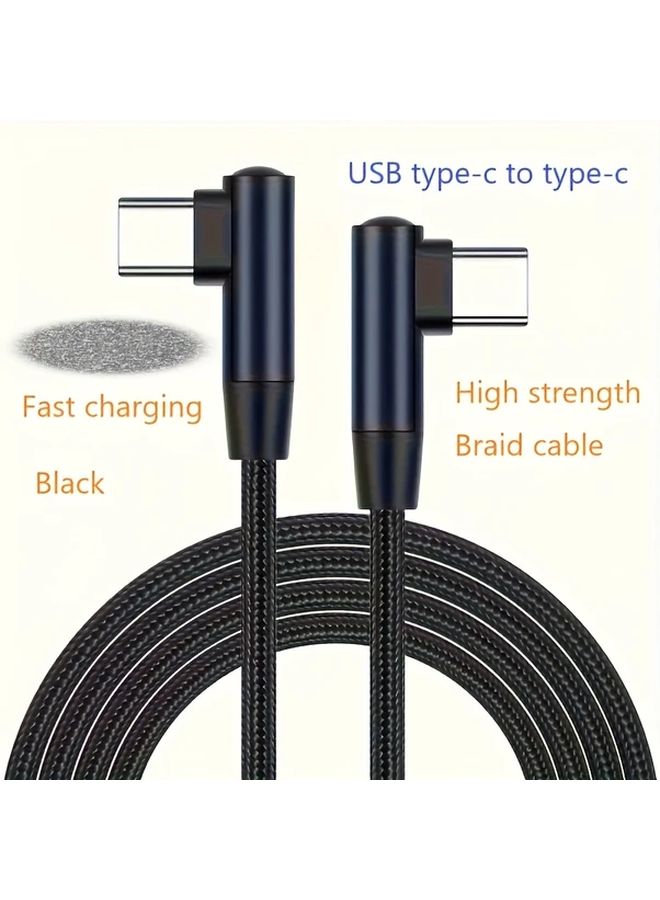 أسود 0.5 متر 60 واط شاحن سريع كابل USB-C مزدوج بزاوية 90 درجة لليمين للهواتف المحمولة والأجهزة اللوحية - Image 1