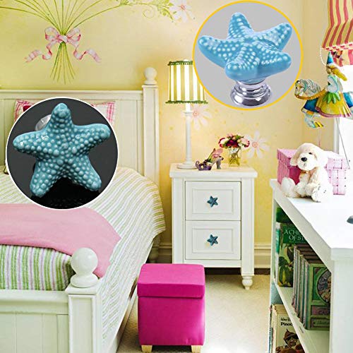 ZILucky Starfish Ceramic Drawer Pulls Handles for Nursery Dresser Cupboard Wardrobe Cabinet Kitchen Beach Ocean Theme Knobs Pack of 6 (Blue) - Image 5