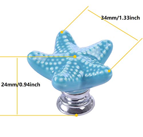 ZILucky Starfish Ceramic Drawer Pulls Handles for Nursery Dresser Cupboard Wardrobe Cabinet Kitchen Beach Ocean Theme Knobs Pack of 6 (Blue) - Image 3