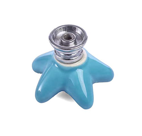 ZILucky Starfish Ceramic Drawer Pulls Handles for Nursery Dresser Cupboard Wardrobe Cabinet Kitchen Beach Ocean Theme Knobs Pack of 6 (Blue) - Image 4