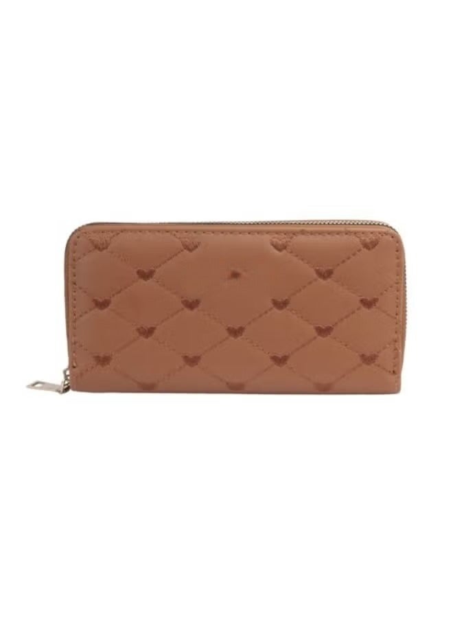 Elegant Women’s Wallet with Zipper – Faux Leather with Small Hearts Design
