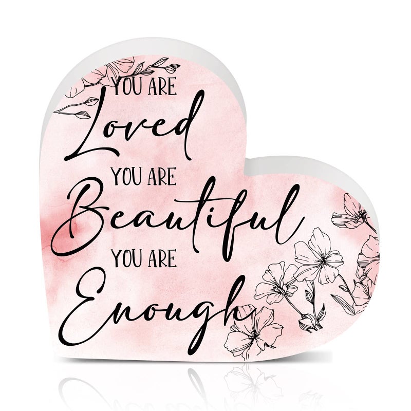 Unittype Inspirational Quotes Desk Ornament Gift You Are Loved Desk Decor Sign Encouragement Cheer up Gifts Wooden You Are Enough Positive Plaque for Office Coworker Women Friend Teacher AppreciationPink 
