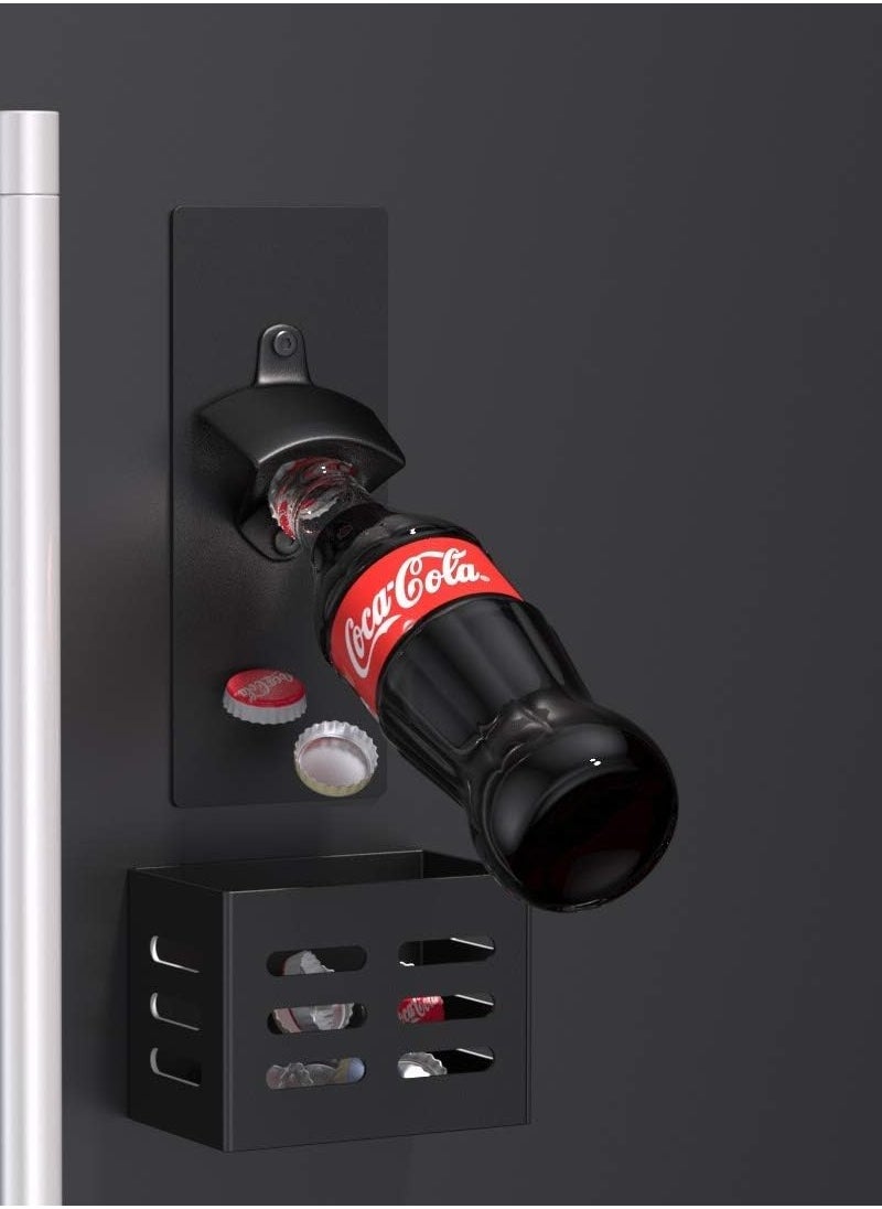 SYOSI - Magnetic Bottle Opener with Cap Catcher   Wall Mounted Beer Bottle Opener Cap Collector for Fridge, Kitchen, Bar, Ideal Gift for Men WomenBlack - Image 1
