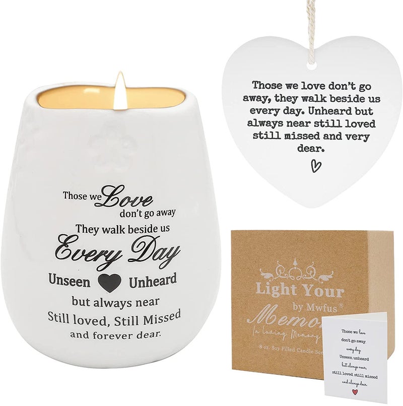 CHUANGLI Sympathy Candle Gift Set  Memorial Ornaments  Those We Love Dont Go Away  Ceramic Soy Wax Candle Cup Tea Light Holder for Loss of Loved One Bereavement Remembrance Gifts  Ceramic Vessel