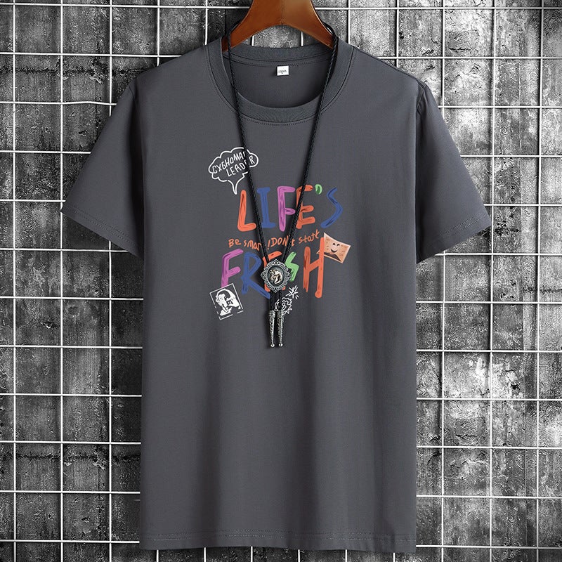 New Cotton Short-Sleeved T-Shirt Men'S Round Neck Casual T-Shirt Base Shirt Loose Trendy Men'S Half-Sleeved T-Shirt Life - Image 1