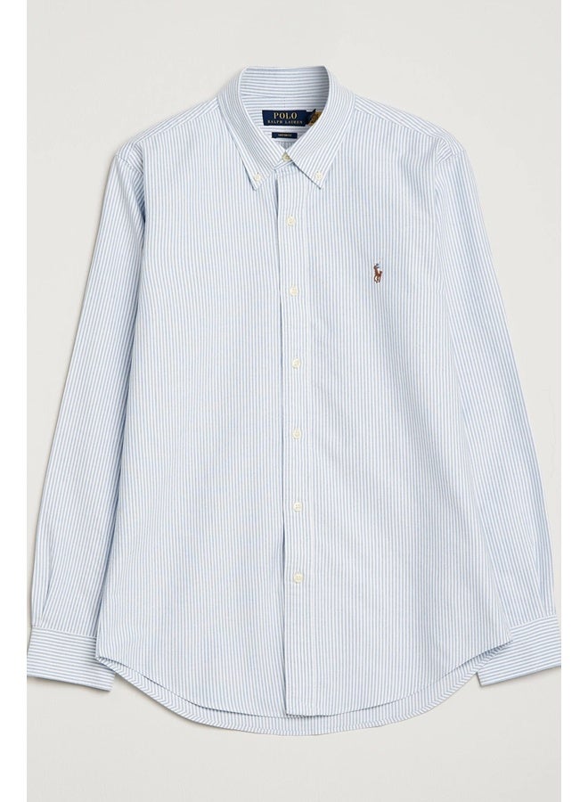 POLO Ralph Lauren Mens Blue Striped Classic Fit Oxford Shirt - Image 4