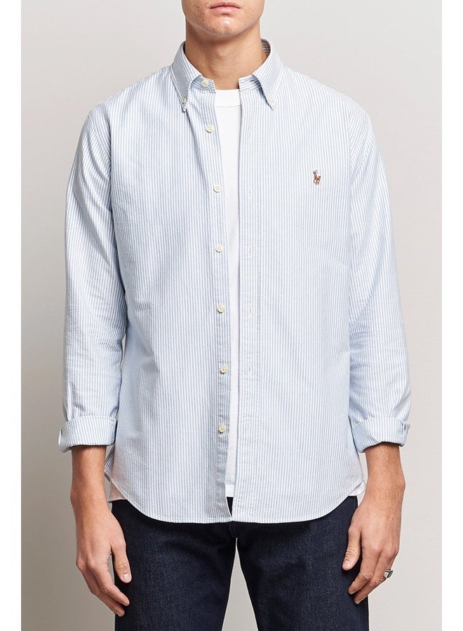 POLO Ralph Lauren Mens Blue Striped Classic Fit Oxford Shirt - Image 1