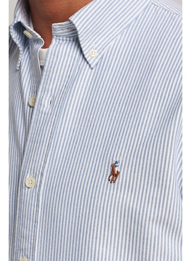 POLO Ralph Lauren Mens Blue Striped Classic Fit Oxford Shirt - Image 2